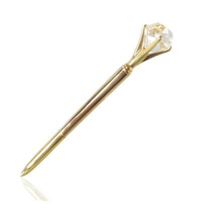 Gold lacquered jewelled top ballpoint pen