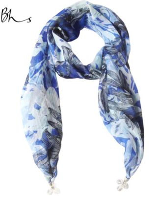 BHS lightweight blue floral jewelled end ladies scarf