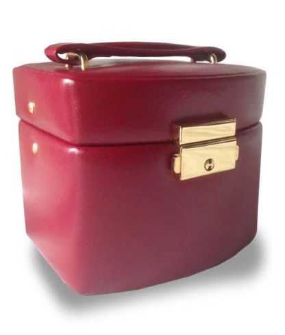 Small Red Leather Travel Jewellery-Trinket Box-organiser