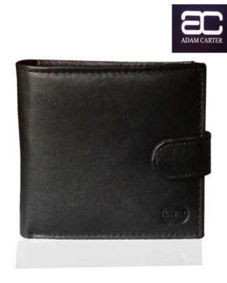Adam Carter Men's Black Leather Bi-fold wallet