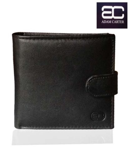 Adam Carter Men's Black Leather Bi-fold wallet