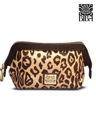BIBA Large Leopard Print Leather Cosmetic Bag