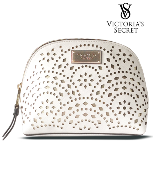 Victoria's Secret White Laser Cut Faux Leather Clear Hanging Travel Bag Makeup Case New, Size: One Size