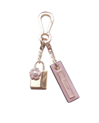 DUNE Sweetie Gold Padlock and BLUSH Pink Flower Trim Bag Charm