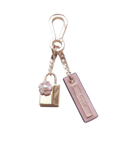 DUNE Sweetie Gold Padlock and BLUSH Pink Flower Trim Bag Charm