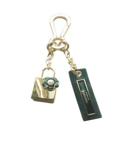 DUNE Sweetie Gold Padlock and Black Flower Trim Bag Charm