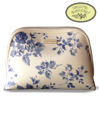 Laura Ashley Royal Bloom Blue Chrysanthemum Large Cosmetic bag