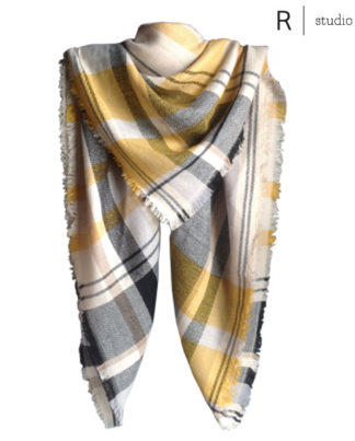 R studio Winter Soft Mustard / Black Tartan Blanket Scarf