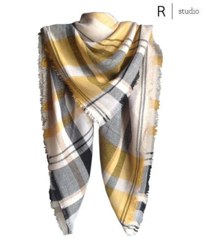 R studio Winter Soft Mustard / Black Tartan Blanket Scarf