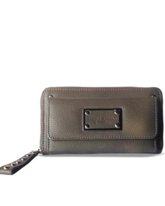 Edina Ronay Taupe/Grey leather Wristlet Purse