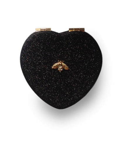 Black Glitter Heart shaped double mirror compact