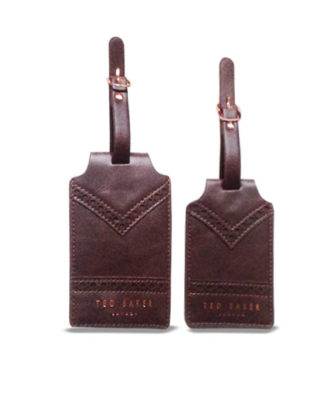 TED BAKER Chestnut Brogue leather luggage tag duo