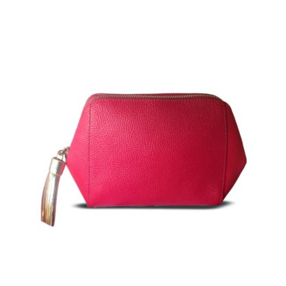 HOBBS Pippa Fuchsia PINK Leather Trapezoid Luxury Cosmetic Bag