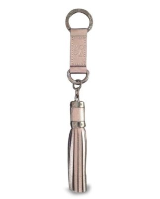 MODA IN PELLE Pink Bronze metallic leather keyring tassel charm
