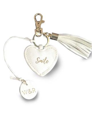 Willow and Rose Smile White Heart keyring/ bag tassel 