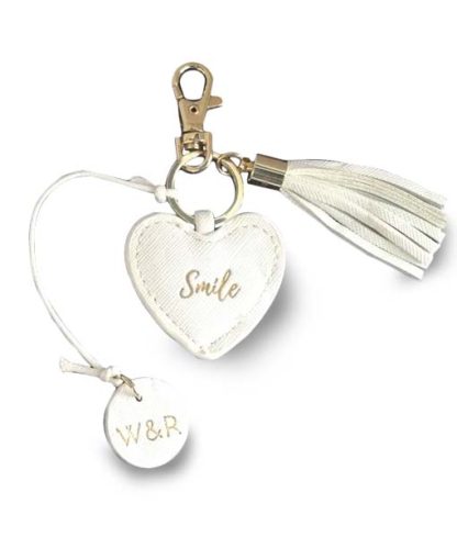 Willow and Rose Smile White Heart keyring/ bag tassel 