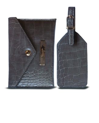 DUNE Grey Mock Croc Luggage Tag & Document Purse