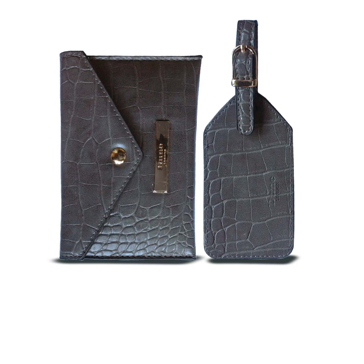 Download DUNE Grey Mock Croc Luggage Tag & Document Purse - finga-nails