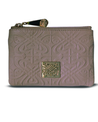 BIBA Dana Taupe Embossed Leather Zip Top Coin Purse