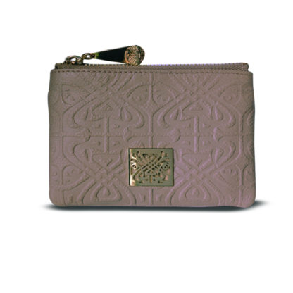 BIBA Dana Taupe Embossed Leather Zip Top Coin Purse