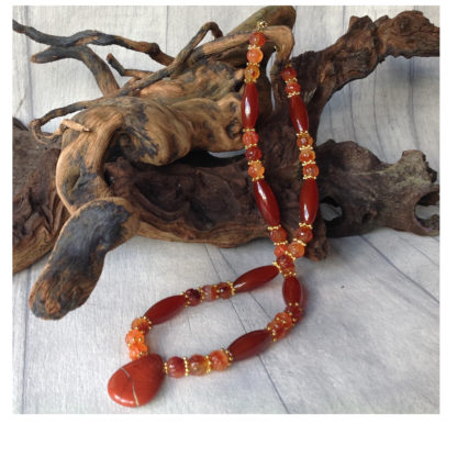 Carved Carnelian - Jasper Drop Voice Necklace