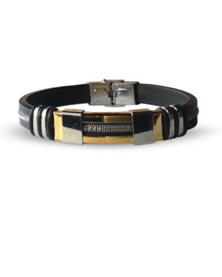 Mens Metal Accent Black Rubber Fashion Bracelet