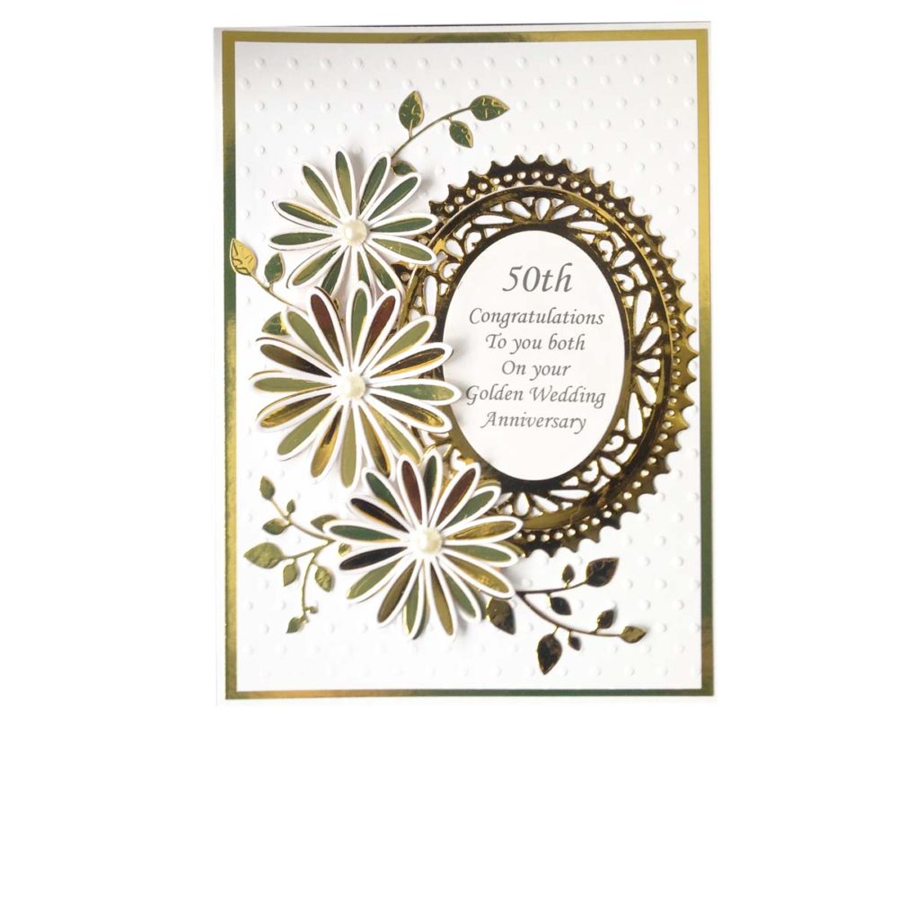 Hand Crafted Boxed Golden Anniversary Decoupage Greetings Card