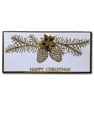 Golden Pine Gemstone Sprig | Handcrafted Christmas Card